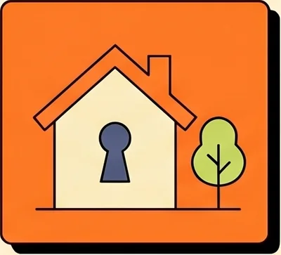 Illustration of a house with a key